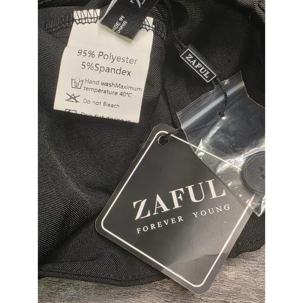 ZAFUL Pants Womens Size L Black Wide Leg Elastic Waist Side Pockets NWT - Picture 7 of 10